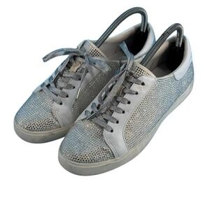 Katy Perry Womens Lace-Up Rhinestone Casual Sneakers Size 8 Silver Sparkle Skate